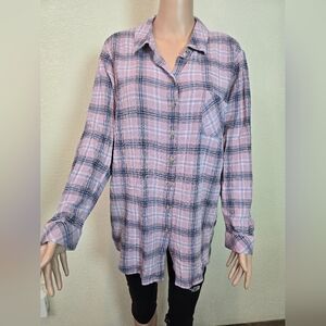 J. Jill Lavender Plaid Button-Up Blouse